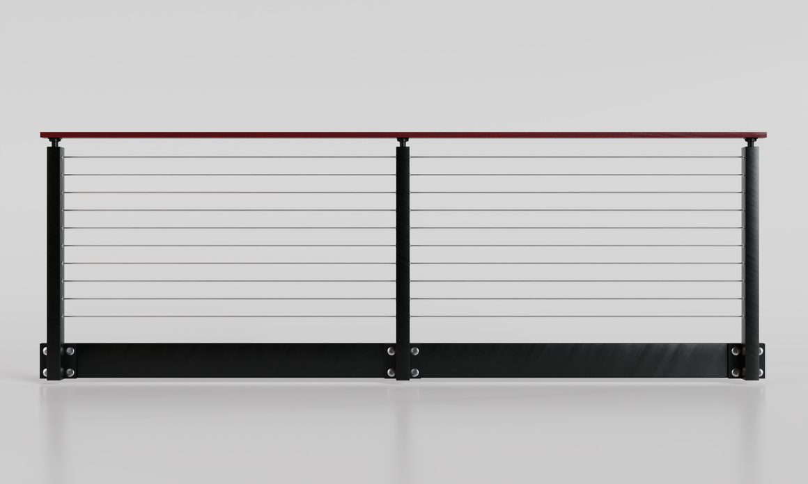 Cable Railing - Black Metal With Red Wood Handrail Top 8' Side(Fascia ...
