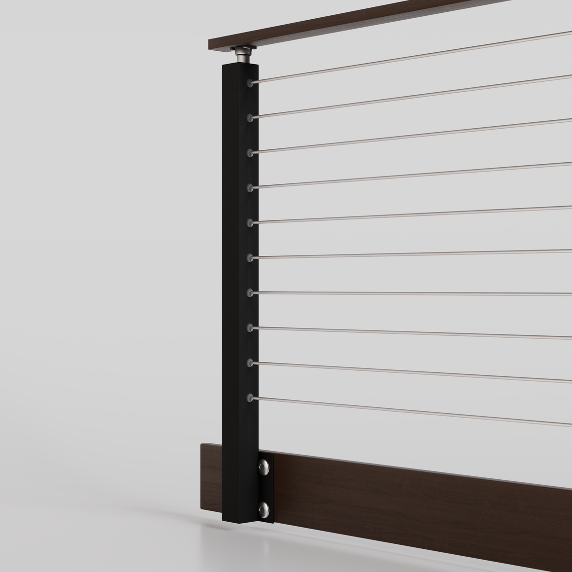 Cable Railing - Black Metal With Dark Wood Handrail Top 8' Side(Fascia ...