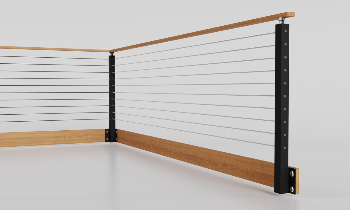 Cable Railing - Black Metal With Light Wood Handrail Top 8' Side(Fasci ...