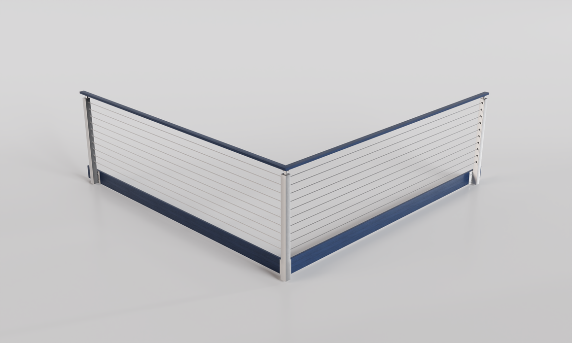 Cable Railing - Silver Metal With Blue Wood Handrail Top 8' Side(Fasci ...