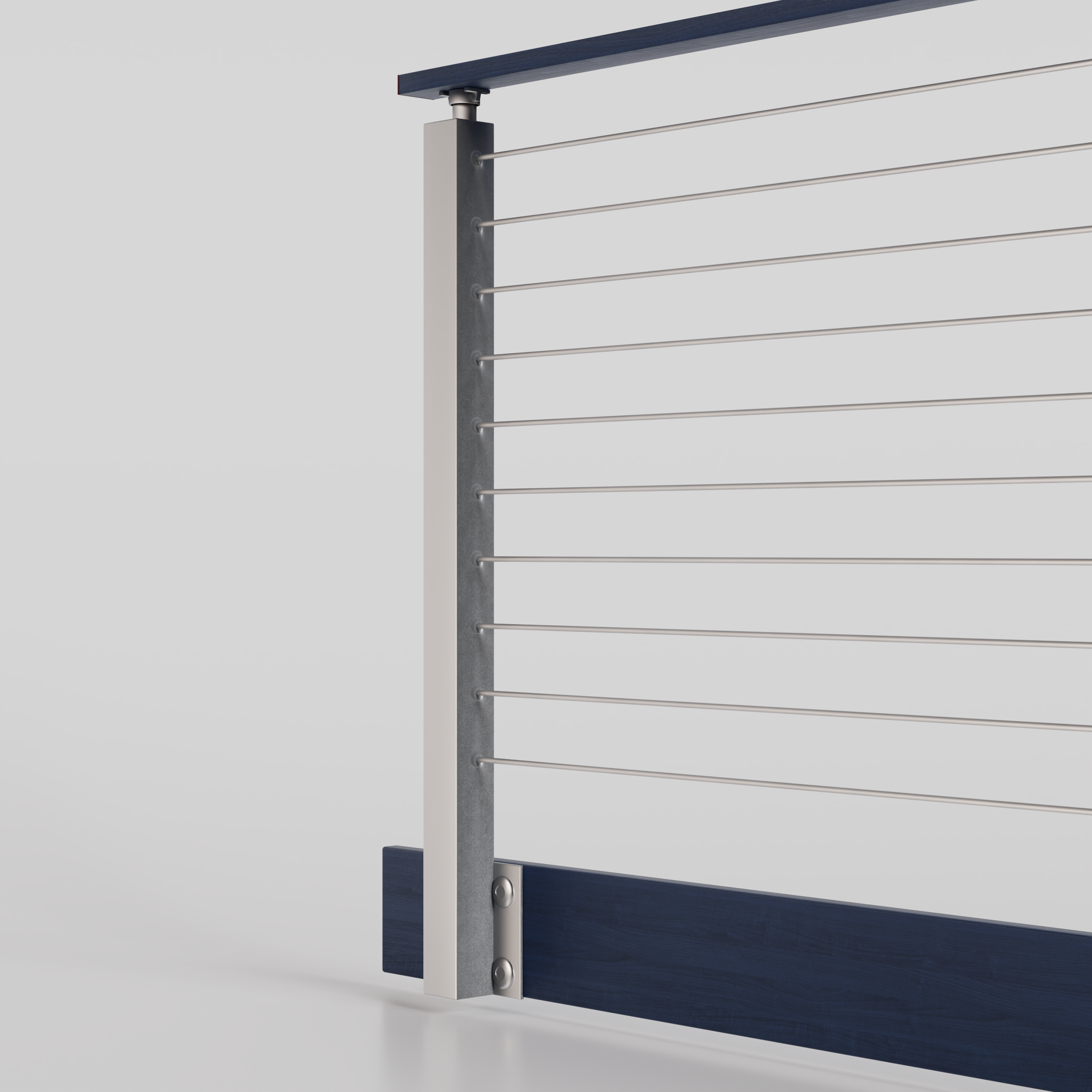 Silver Stage Railing Cable Railing - Silver Metal With Blue Wood Handrail Top 8' Side(Fasci ...