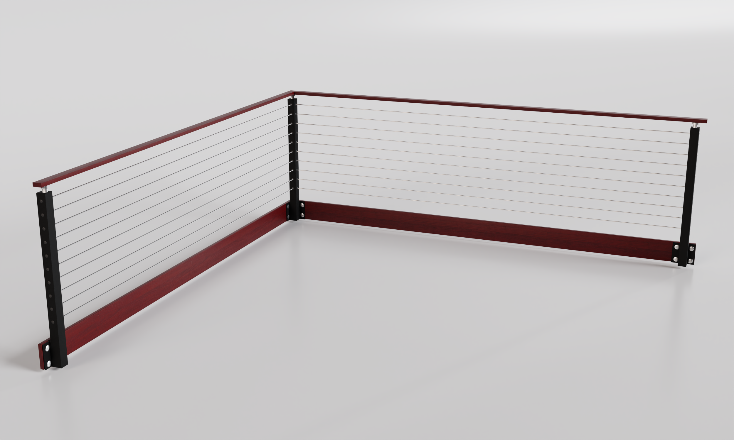 Cable Railing - Black Metal With Red Wood Handrail Top 8' Side(Fascia ...