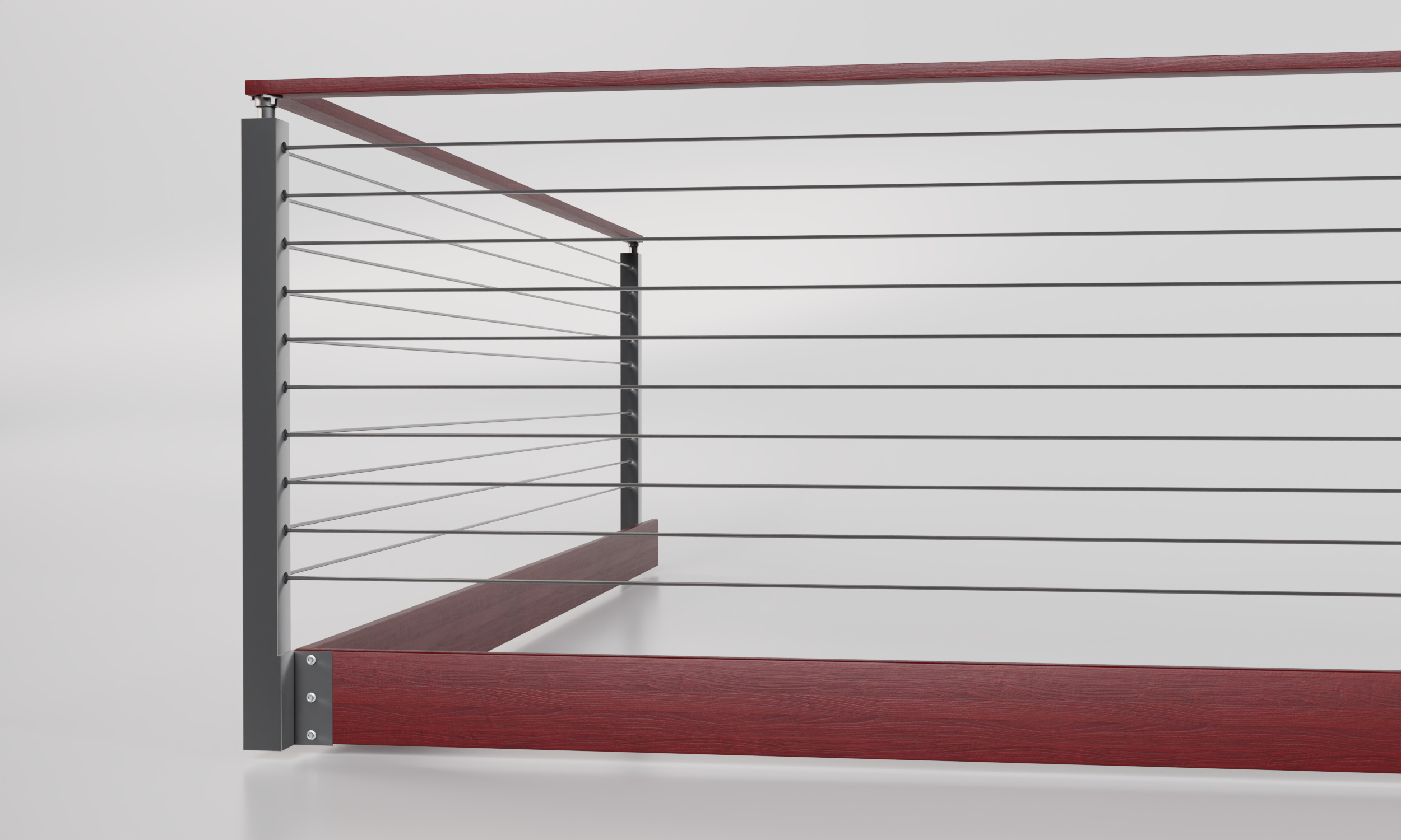 Red Factor Railing Cable Railing - Black Metal With Red Wood Handrail Top 8' Side(Fascia ...