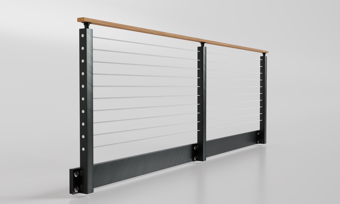 Cable Railing - Black Metal With Light Wood Handrail Top 8' Side(Fasci ...