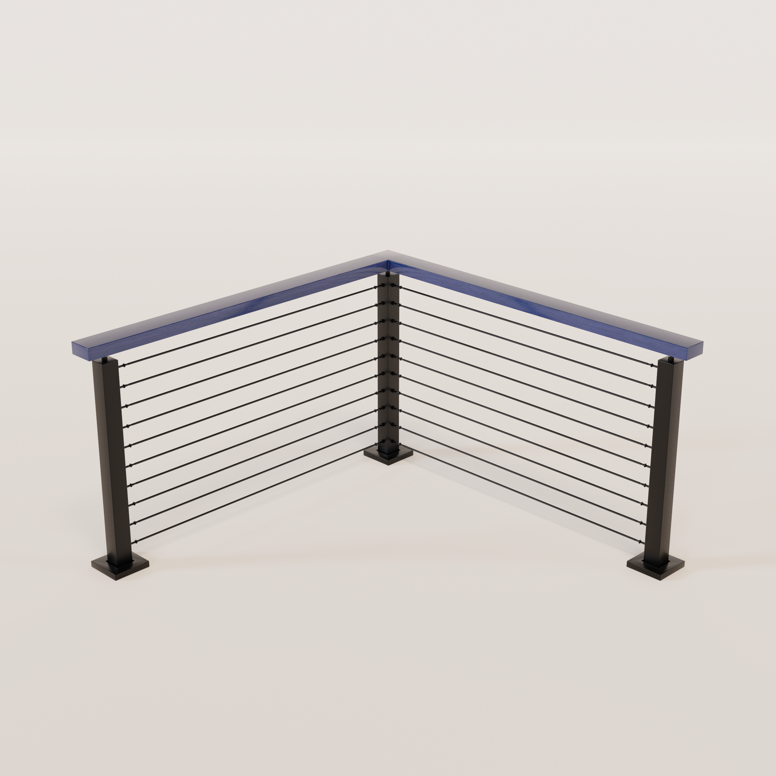 Mtb Railing Corner Cable Railing - Black Metal With Blue Wood Top 8' Deck Mounted Corner ...