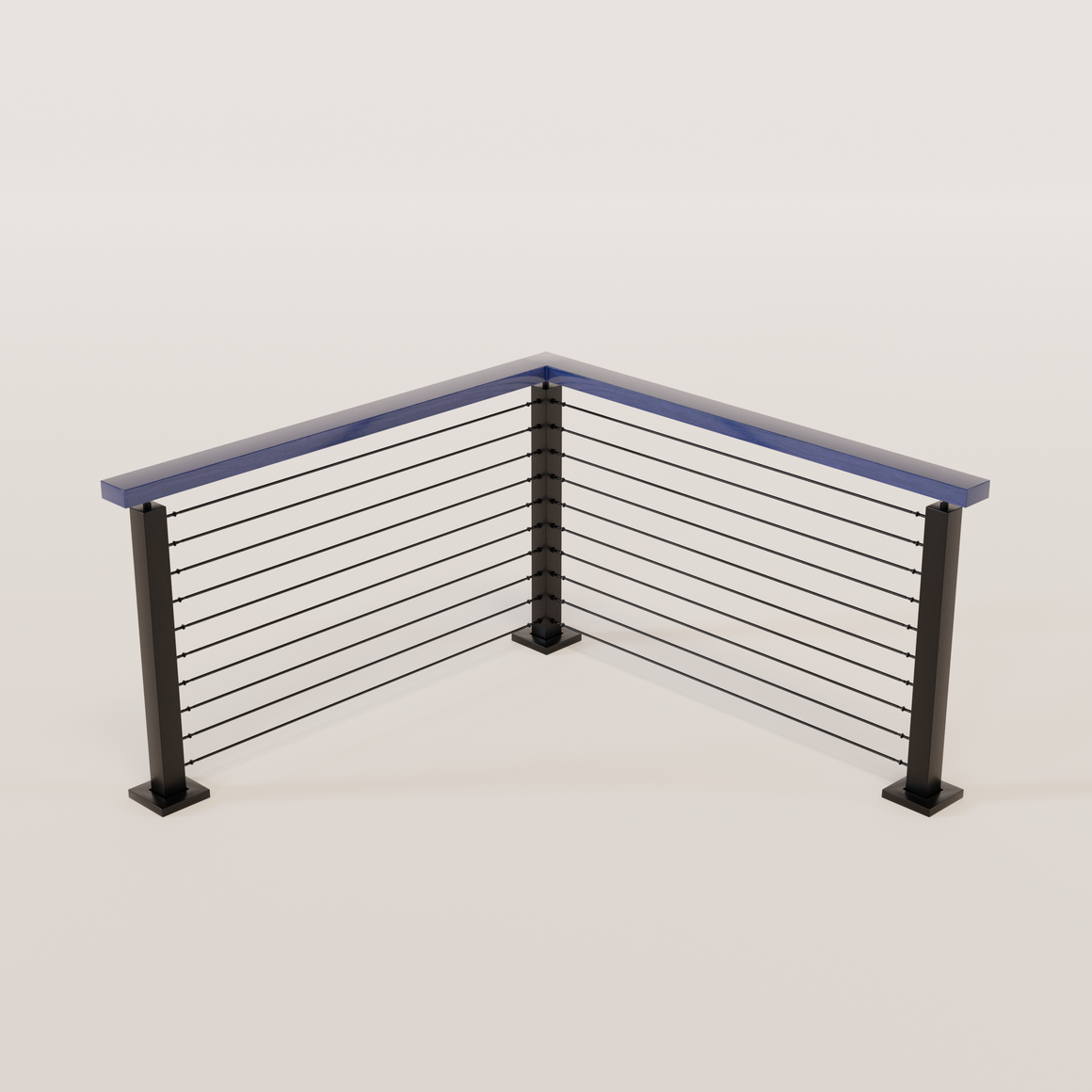 Cable Railing - Black Metal With Blue Wood Top 8' Deck Mounted Corner ...