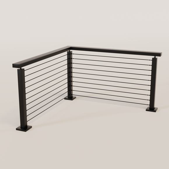 Cable Railing - Black Metal With Black Top 8' Deck Mounted Corner Sect ...