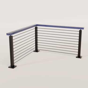 Cable Railing - Black Metal With Blue Wood Top 8' Deck Mounted Corner ...