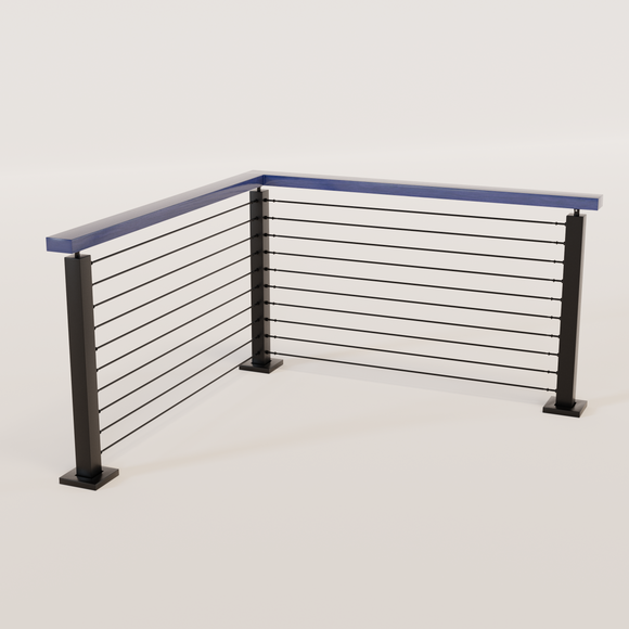 Cable Railing - Black Metal With Blue Wood Top 8' Deck Mounted Corner ...