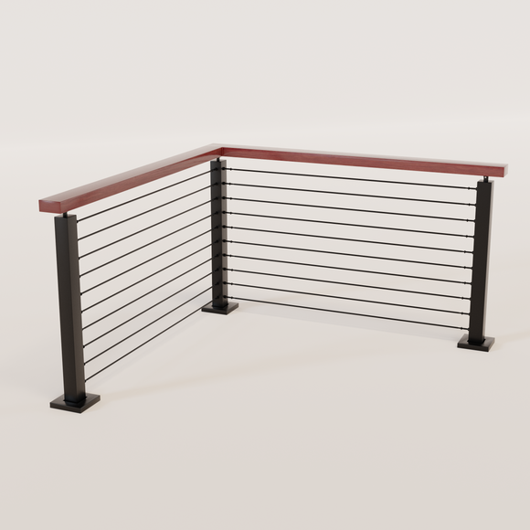 Cable Railing - Black Metal With Red Wood Top 8' Deck Mounted Corner S ...