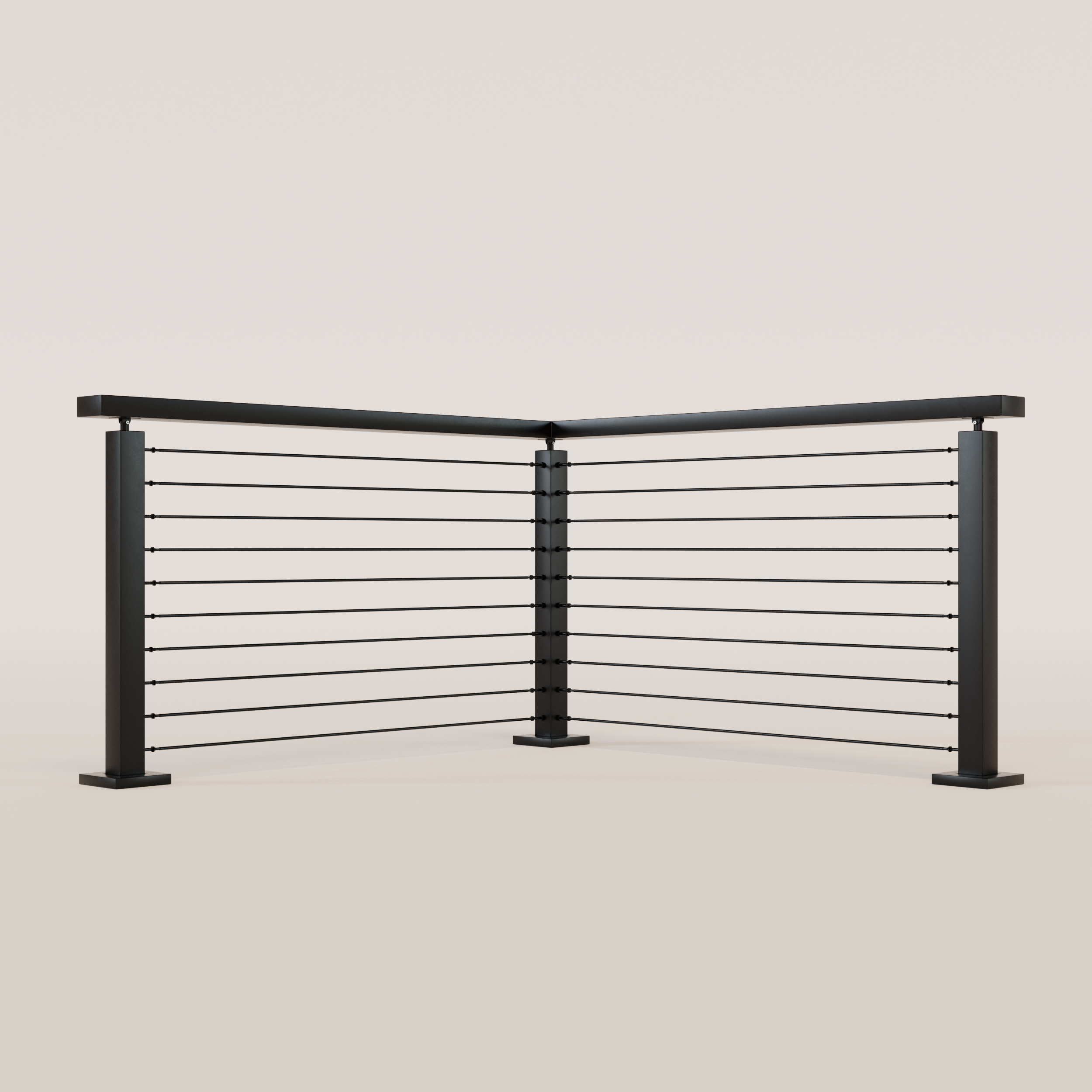 Mtb Railing Corner Cable Railing - Black Metal With Black Top 8' Deck Mounted Corner Sect ...
