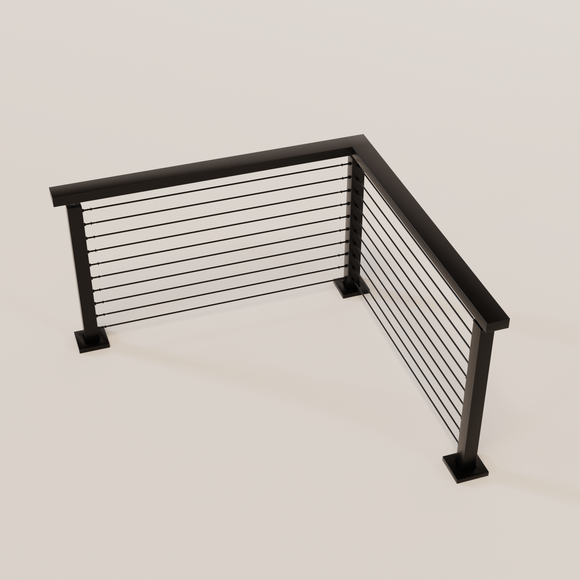 Mtb Railing Corner Cable Railing - Black Metal With Black Top 8' Deck Mounted Corner Sect ...