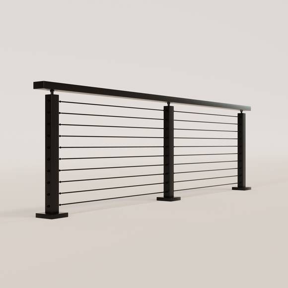 Cable Railing - Black Metal With Black Handrail Top 8' Deck Mounted St ...