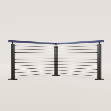 Cable Railing - Black Metal With Blue Wood Top 8' Deck Mounted Corner ...