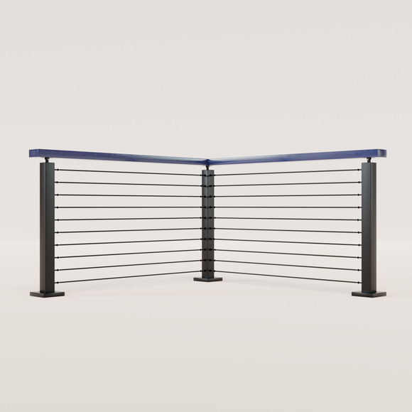 Cable Railing - Black Metal With Blue Wood Top 8' Deck Mounted Corner ...