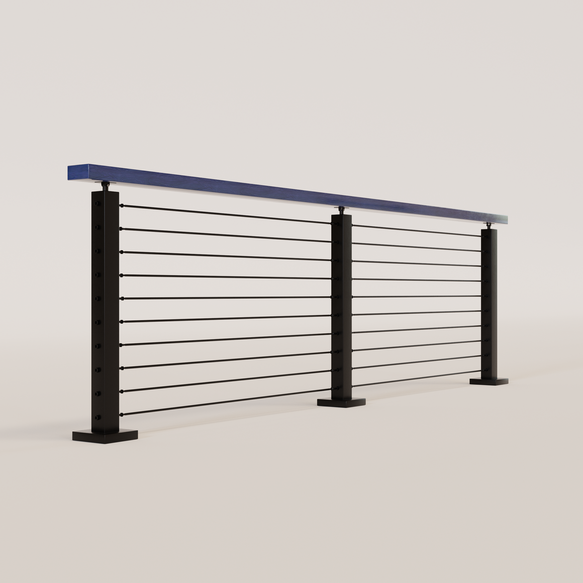 Cable Railing - Black Metal With Blue Wood Top 8' Deck Mounted Straigh ...