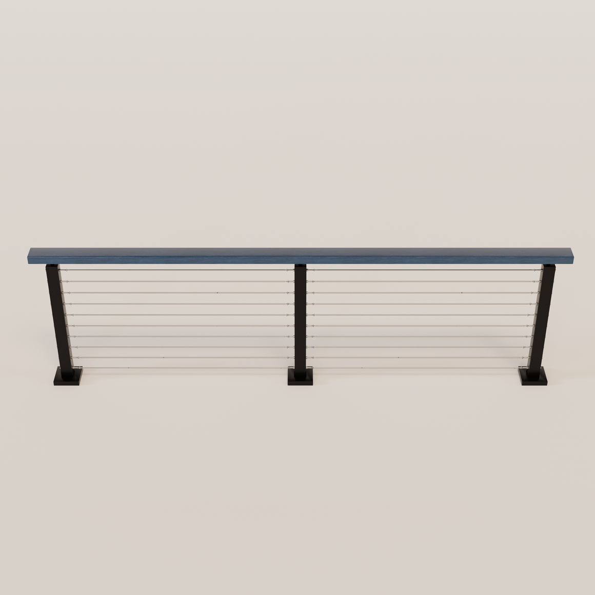 Cable Railing - Black Metal With Blue Wood Top 8' Deck Mounted Straigh ...