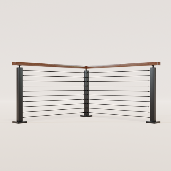 Cable Railing - Black Metal With Cherry Wood Top 8' Deck Mounted Corne ...