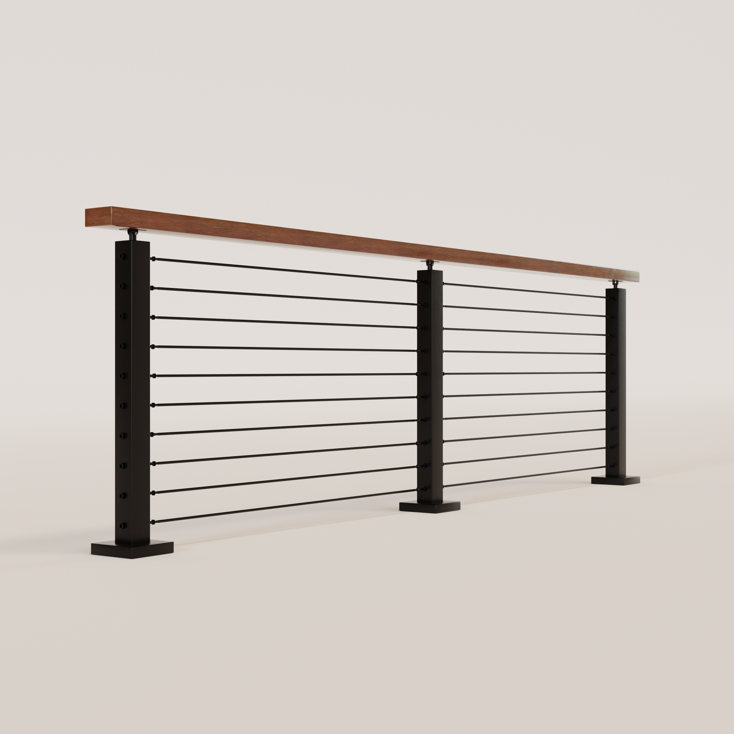 Cable Railing - Black Metal With Cherry Wood Top 8' Deck Mounted Strai ...