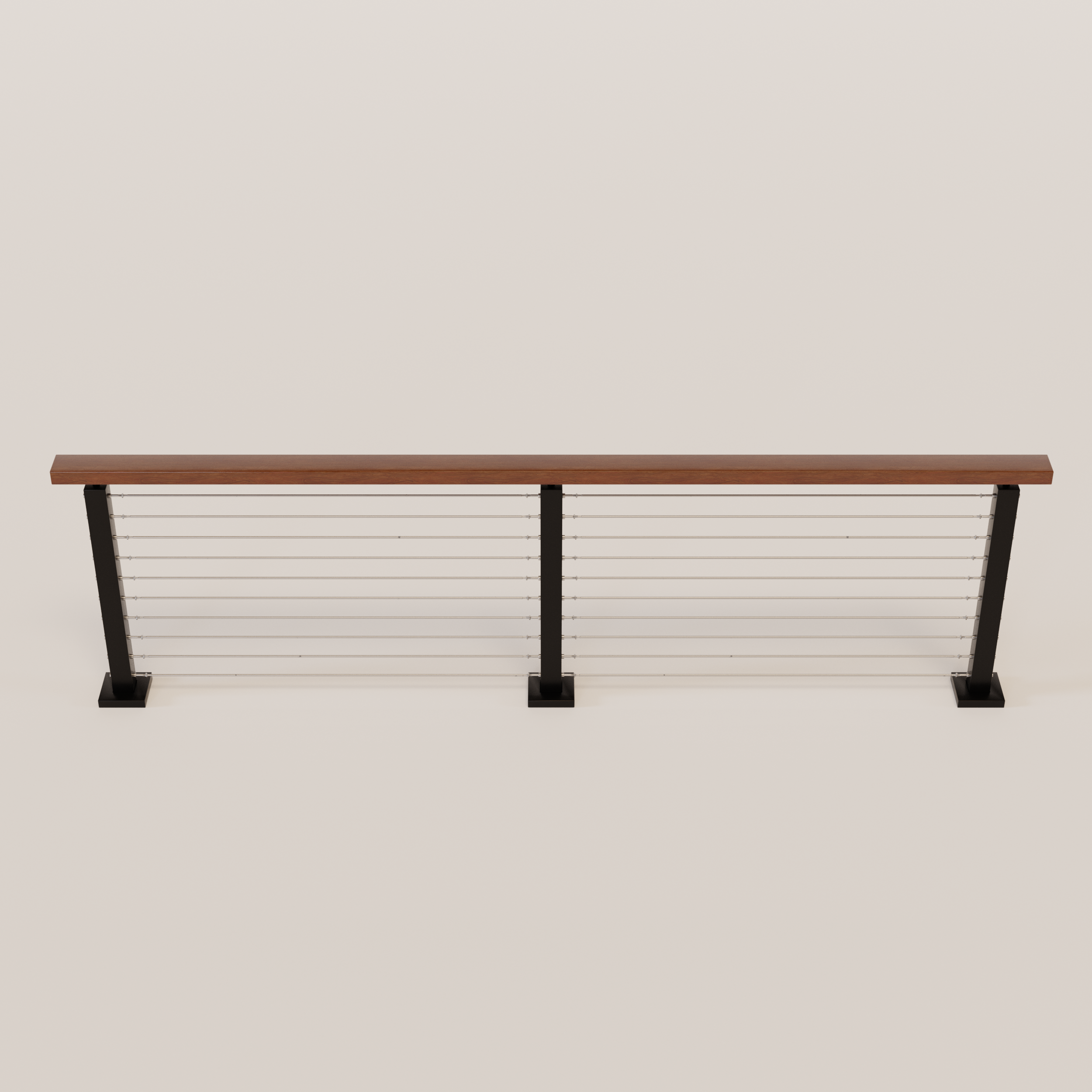 Cable Railing - Black Metal With Cherry Wood Top 8' Deck Mounted Strai ...