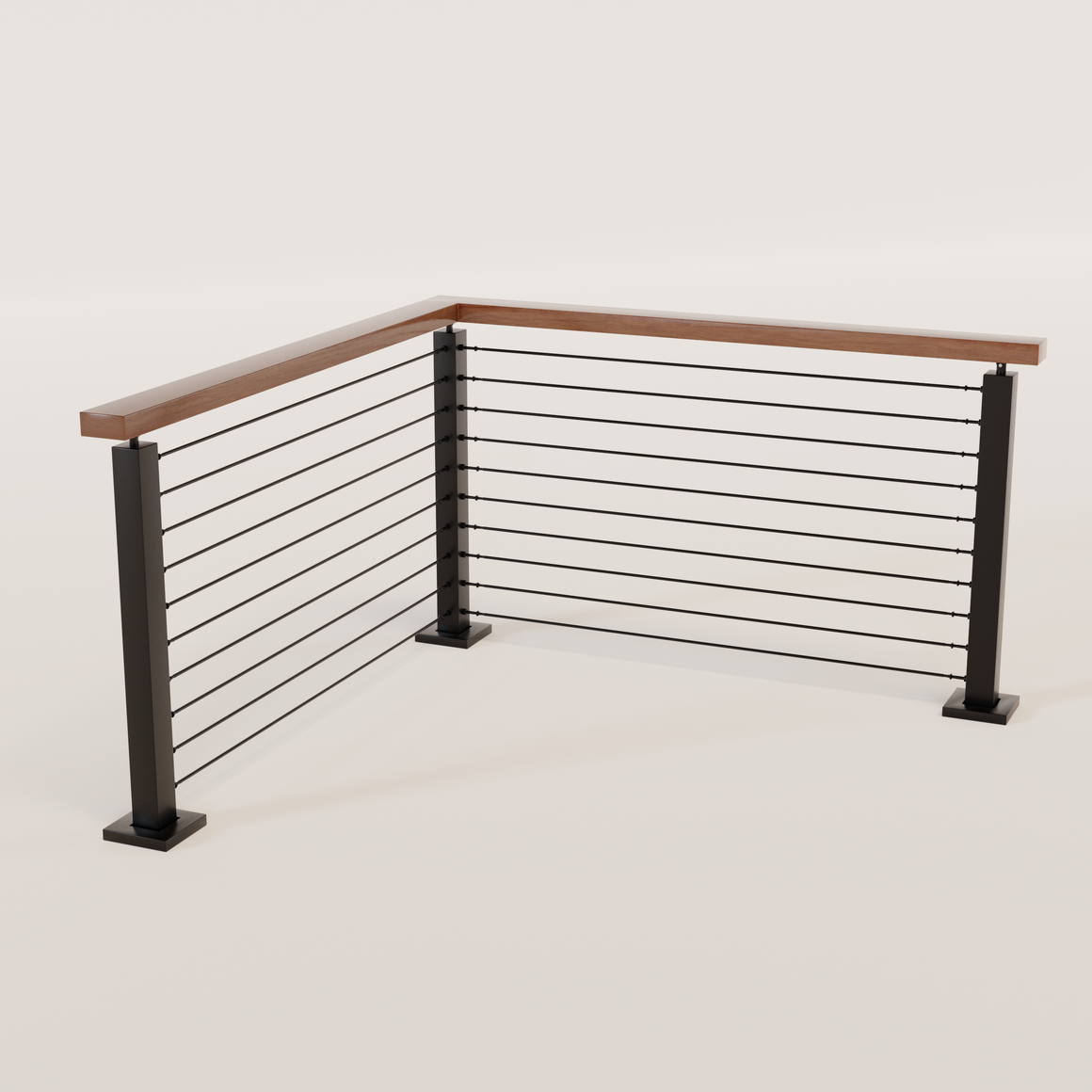 Mtb Railing Corner Cable Railing - Black Metal With Cherry Wood Top 8' Deck Mounted Corne ...