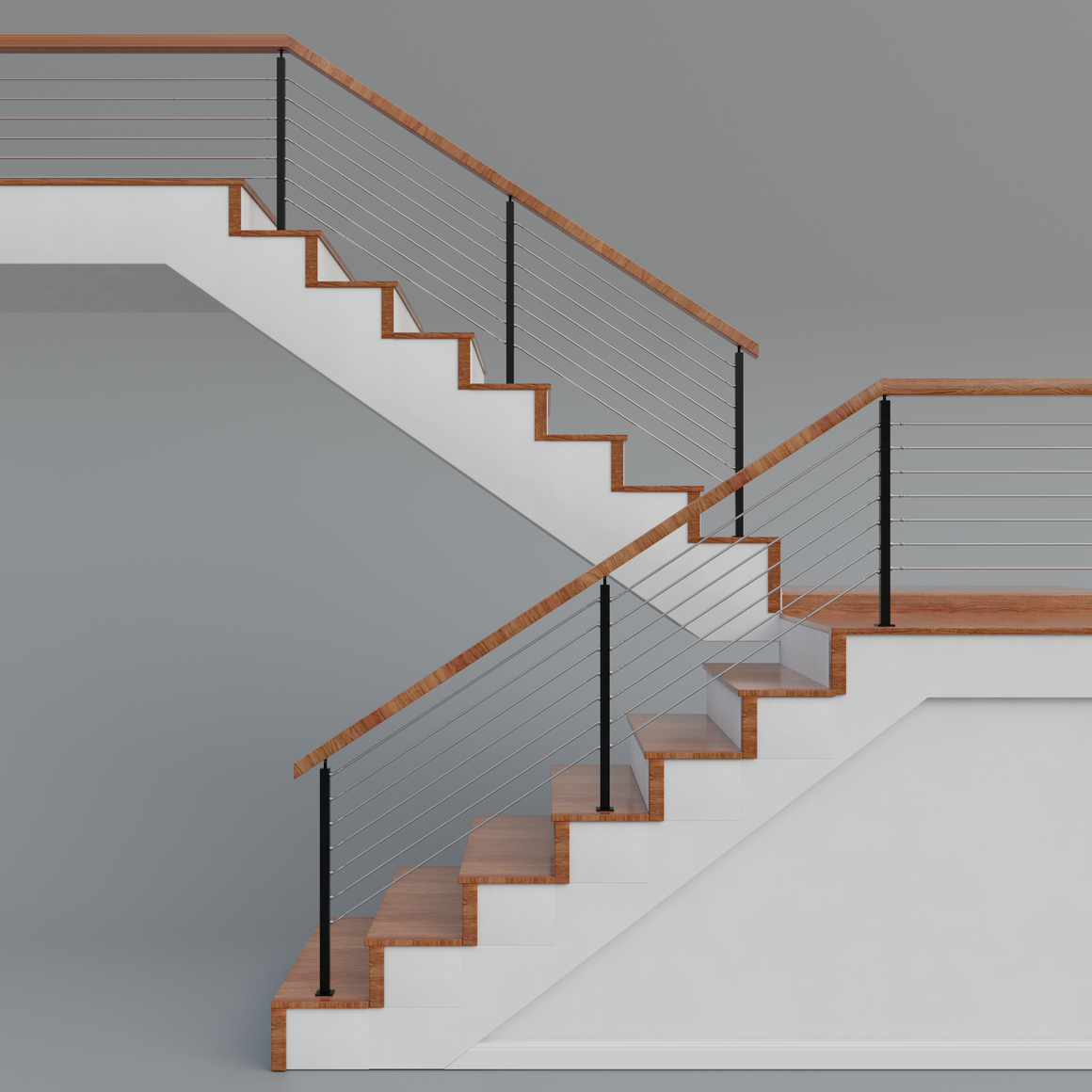Top Stair Rails Cable Railing - Black Metal With Cherry Wood Top 8' Deck Mounted Stair ...