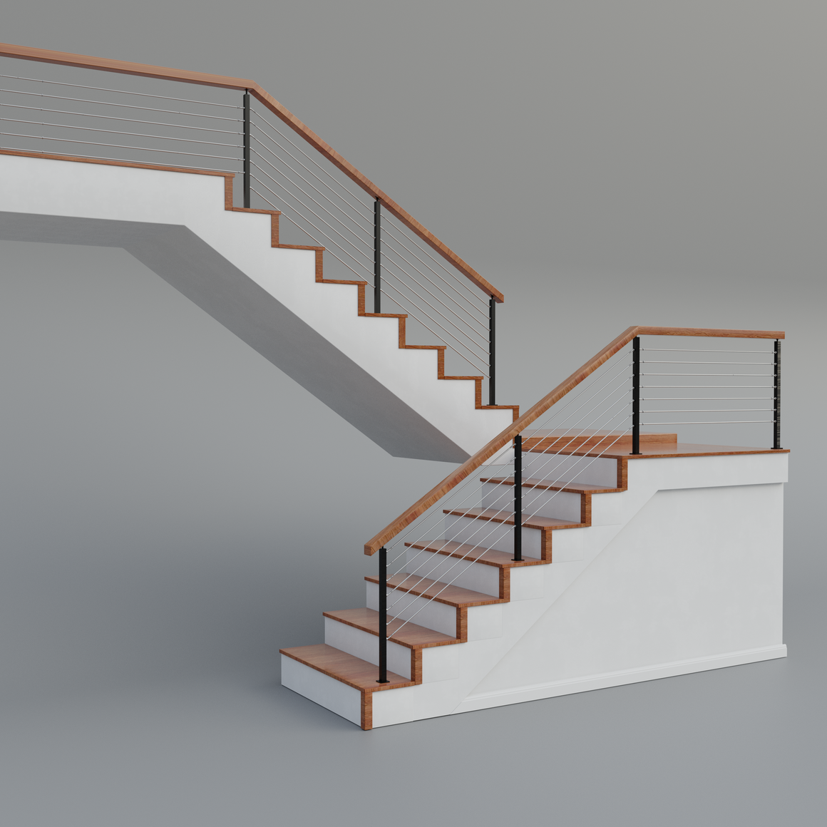 Top Stair Rails Cable Railing - Black Metal With Cherry Wood Top 8' Deck Mounted Stair ...