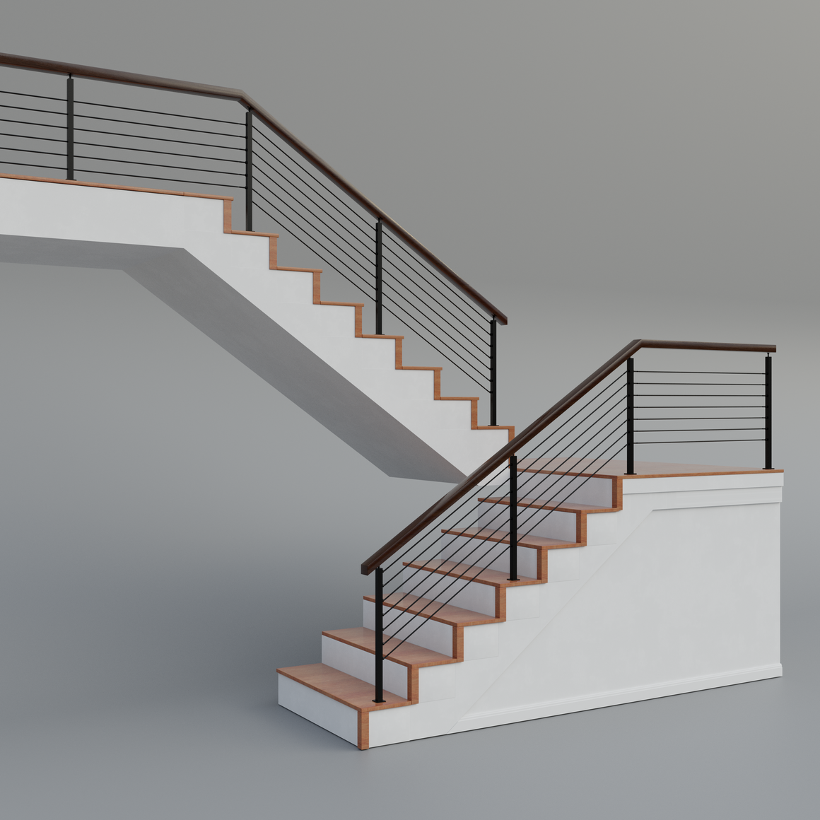 Cable Railing - Black Metal With Dark Wood Top 8' Deck Mounted Stair S ...