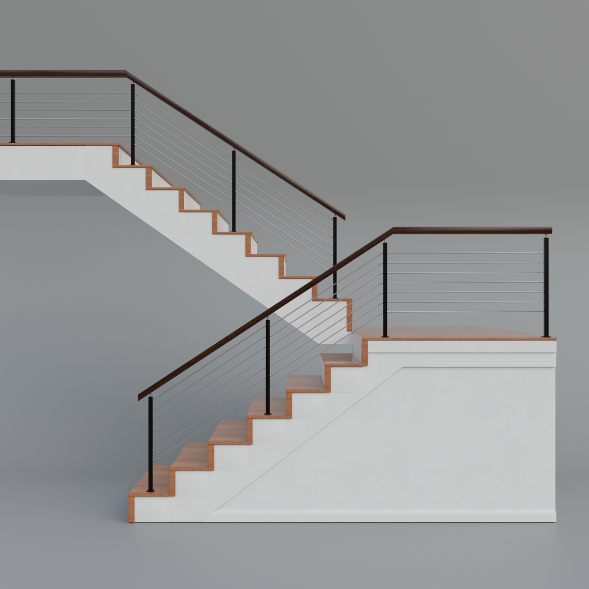 Cable Railing - Black Metal With Dark Wood Top 8' Deck Mounted Stair S ...