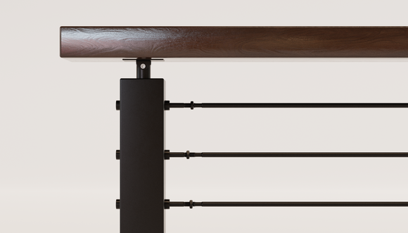 Cable Railing - Black Metal With Dark Wood Top 8' Deck Mounted Straigh ...