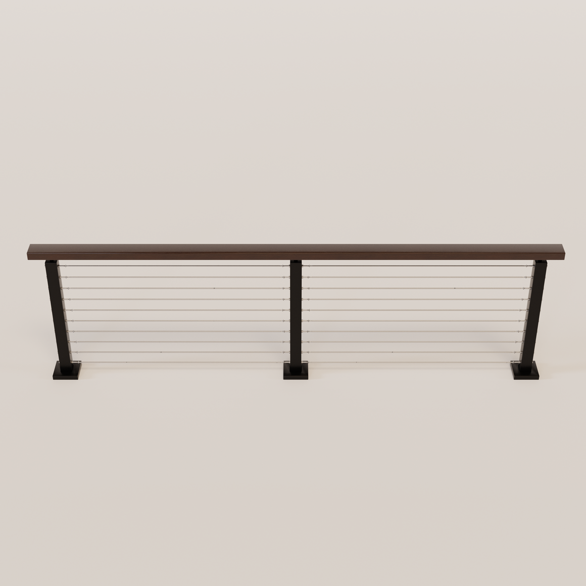 Cable Railing - Black Metal With Dark Wood Top 8' Deck Mounted Straigh ...