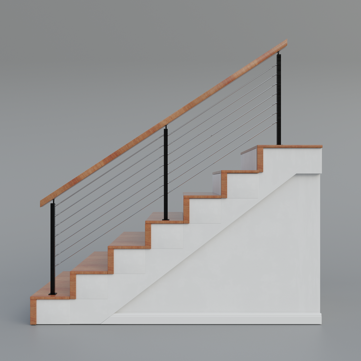 Cable Stay Railing Cable Railing - Black Metal With Light Wood Top 8' Deck Mounted Stair ...