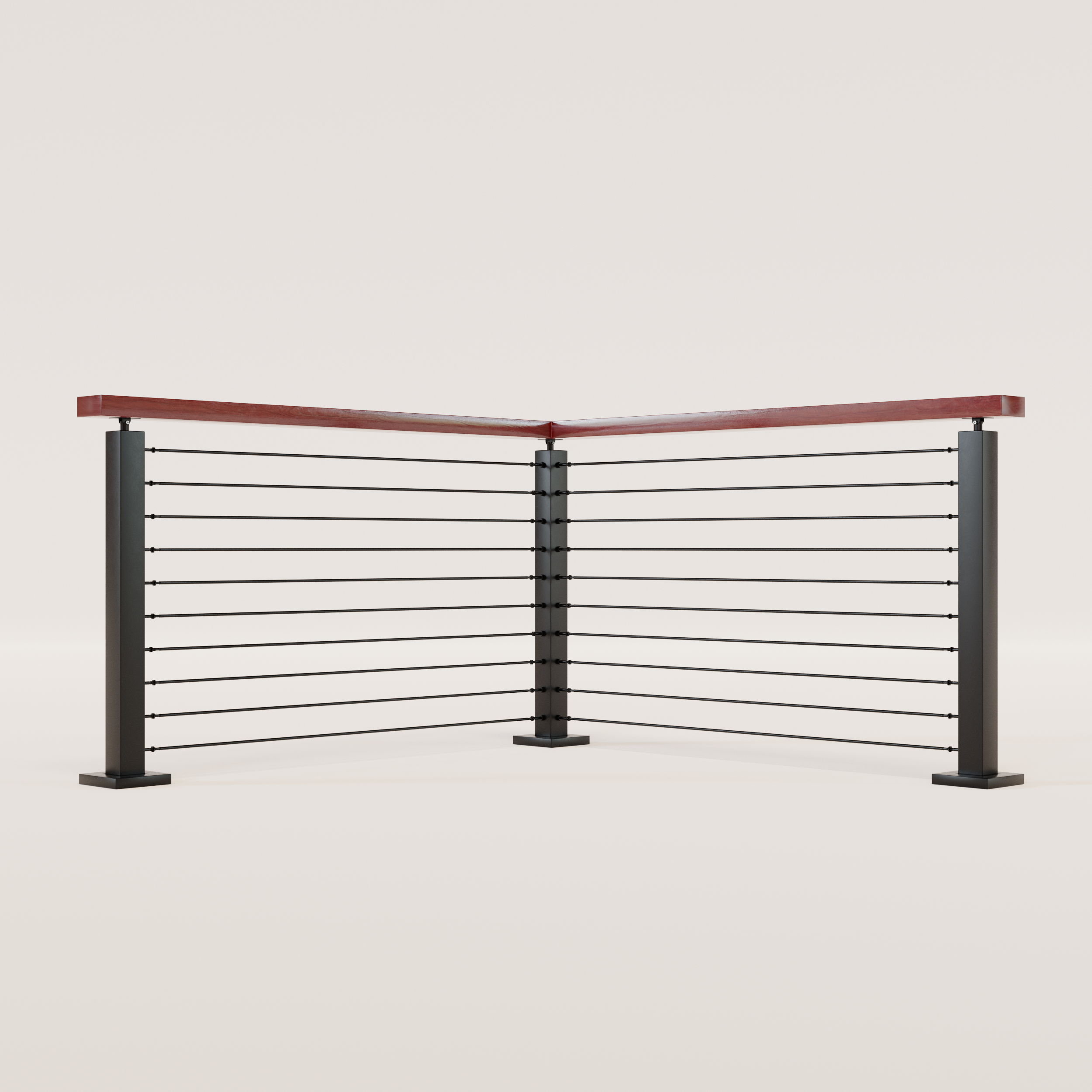 Cable Railing - Black Metal With Red Wood Top 8' Deck Mounted Corner S ...