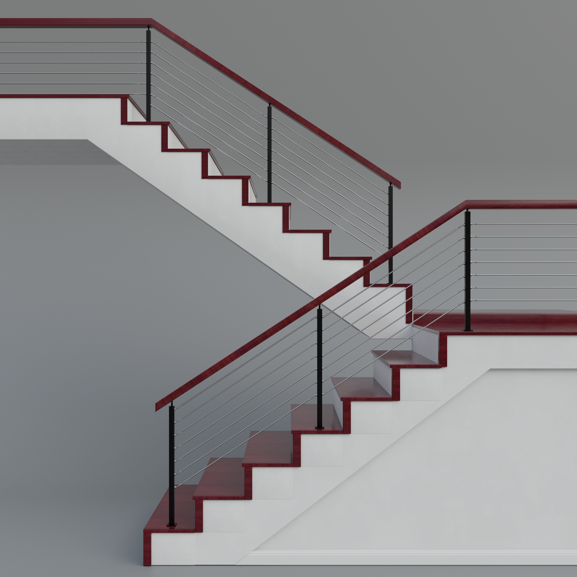 Cable Railing - Black Metal With Red Wood Top 8' Deck Mounted Stair Se ...