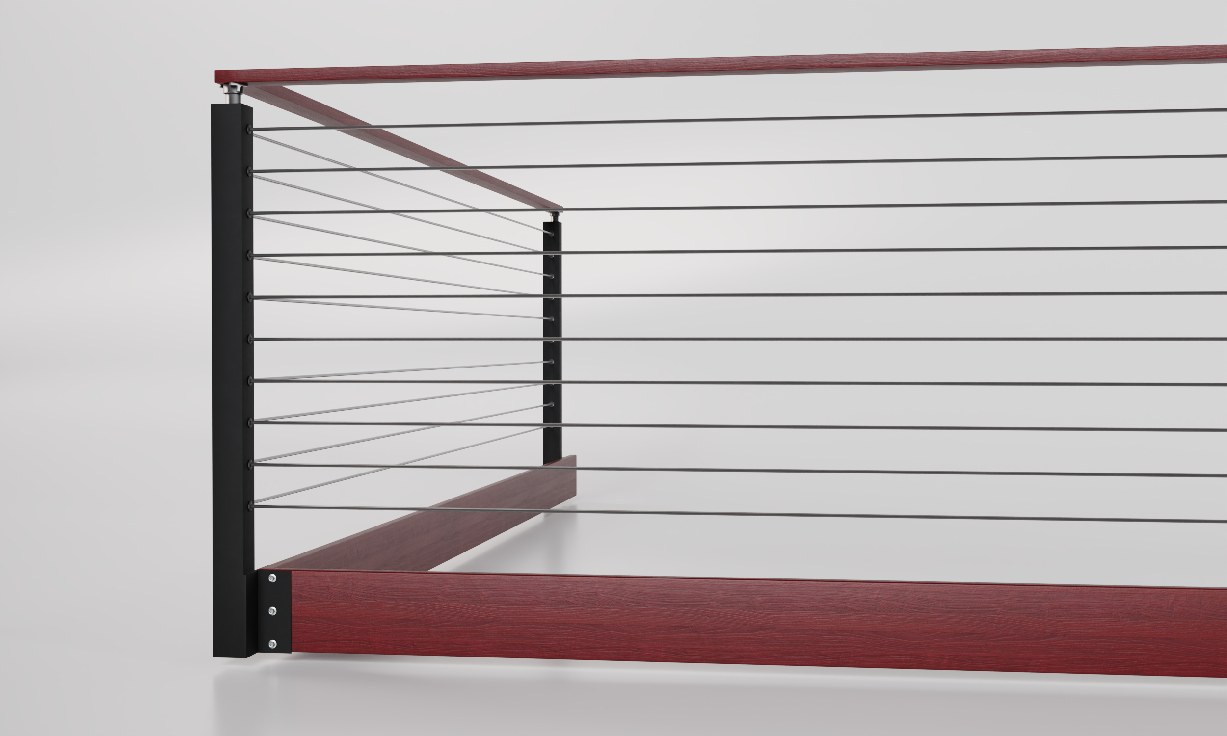 Cable Railing - Black Metal With Red Wood Handrail Top 8' Side(Fascia ...