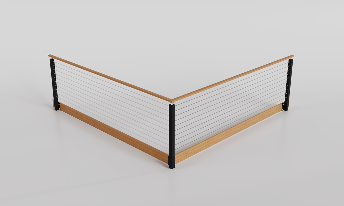 Cable Railing - Black Metal With Light Wood Handrail Top 8' Side(Fasci ...
