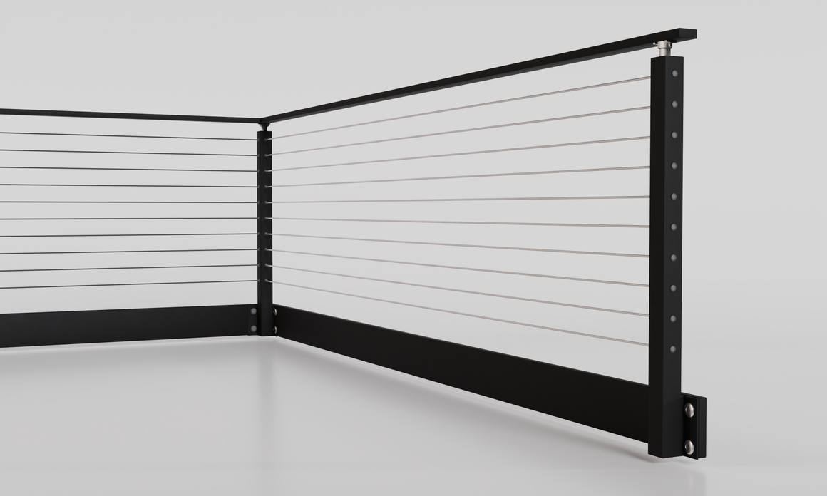 Cable Railing - Black Metal With Black Handrail Top 8' Side(Fascia) Mo ...