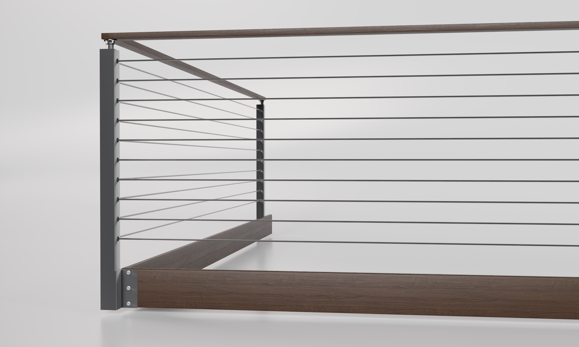 Cable Railing - Black Metal With Dark Wood Handrail Top 8' Side(Fascia ...