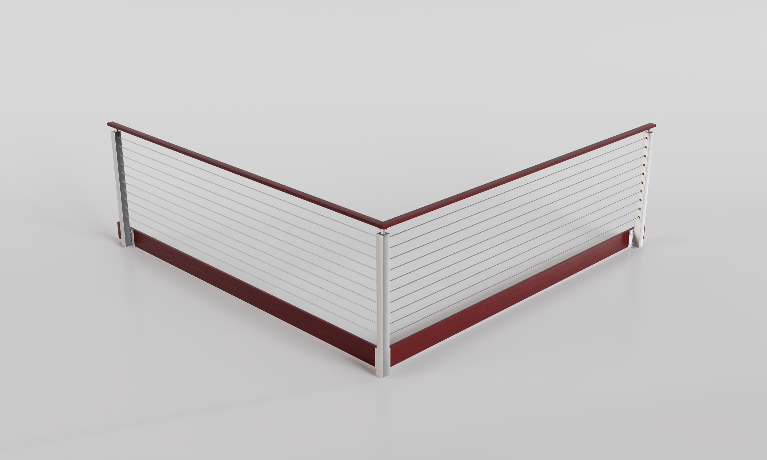 Cable Railing - Silver Metal With Red Wood Handrail Top 8' Side(Fascia ...