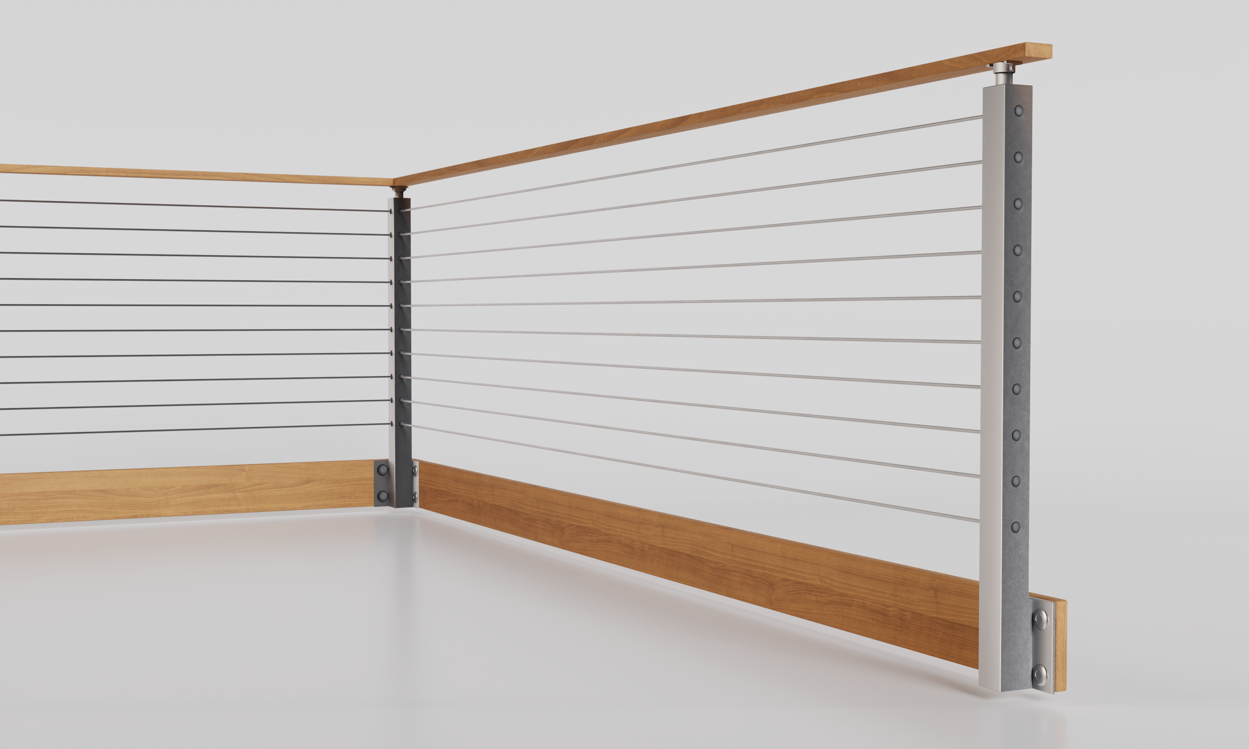 Cable Railing - Silver Metal With Light Wood Handrail Top 8' Side(Fasc ...