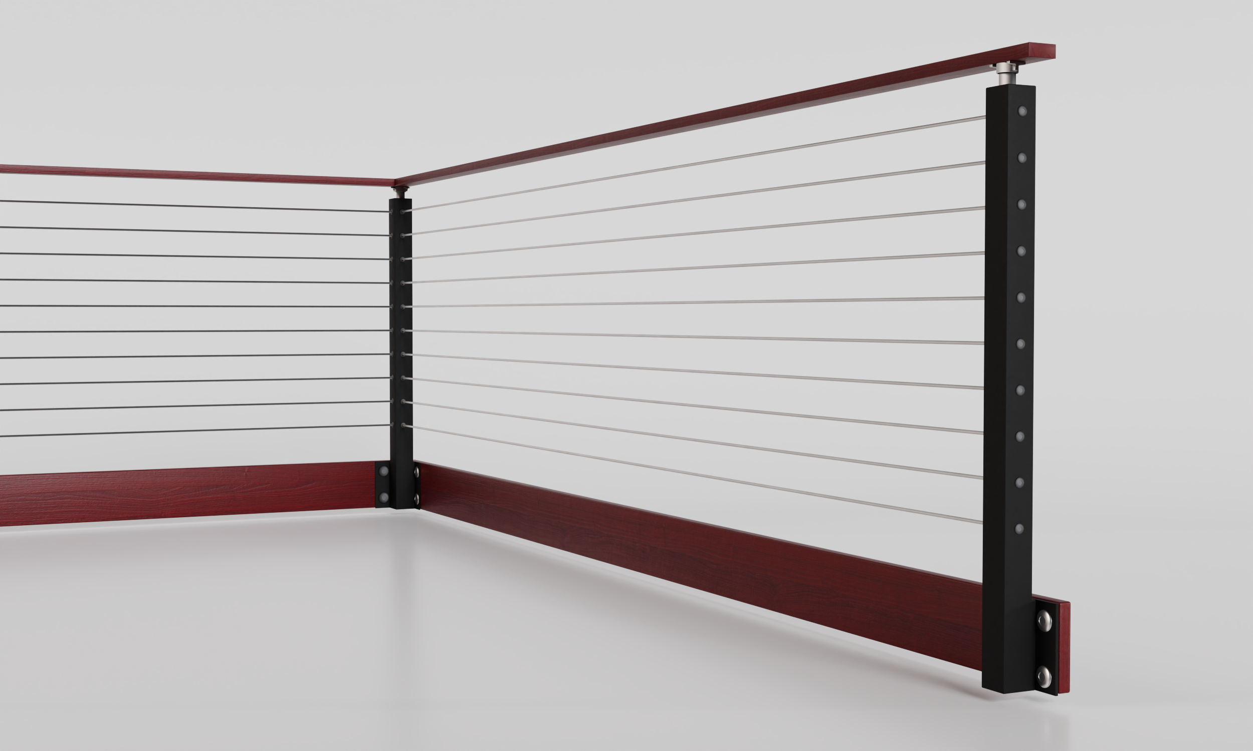 Cable Railing - Black Metal With Red Wood Handrail Top 8' Side(Fascia ...