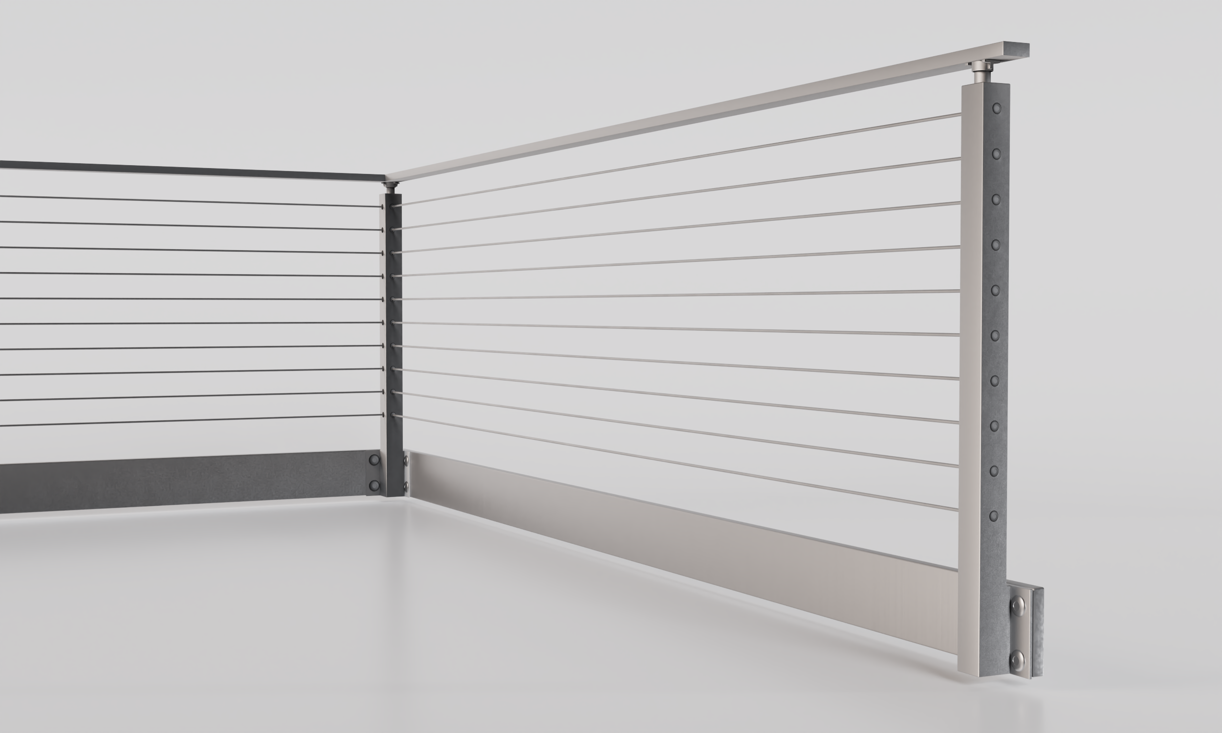 Cable Railing - Silver Metal With Silver Handrail Top 8' Side(Fascia ...