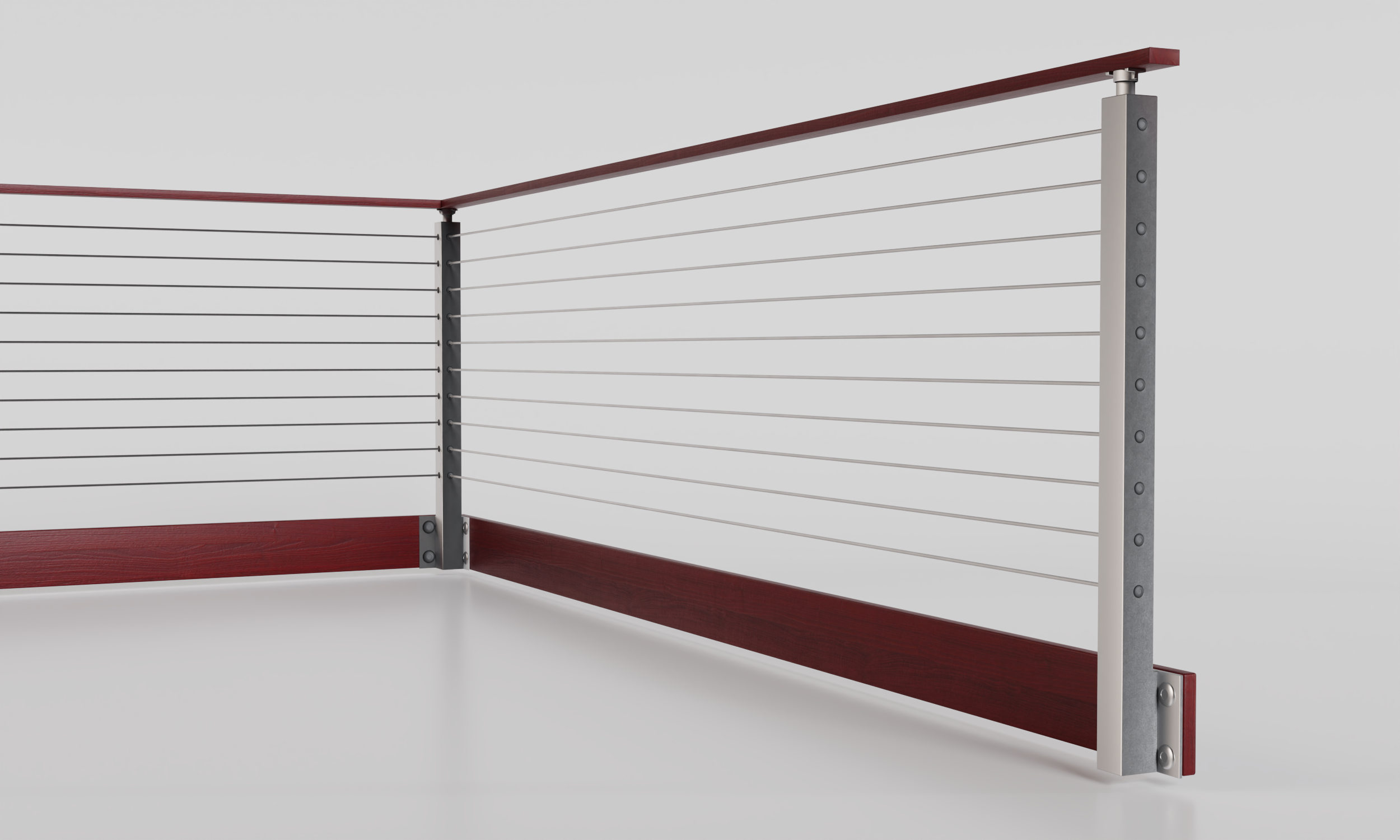 Metail Red Railing Cable Railing - Silver Metal With Red Wood Handrail Top 8' Side(Fascia ...