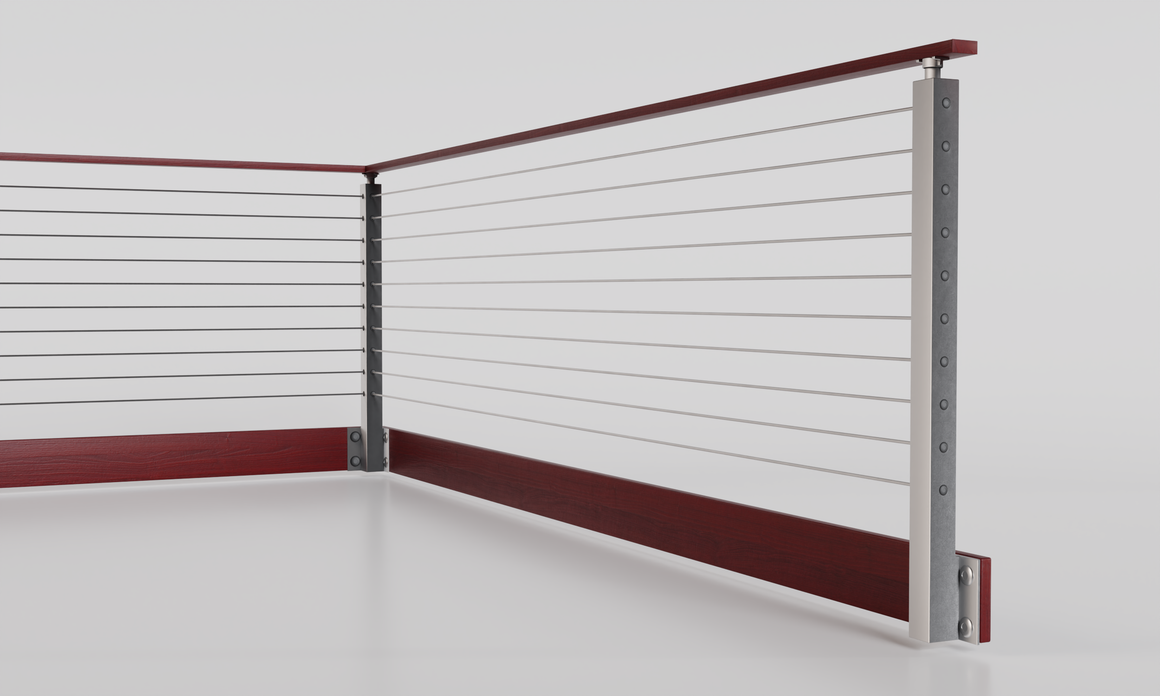 Cable Railing - Silver Metal With Red Wood Handrail Top 8' Side(Fascia ...