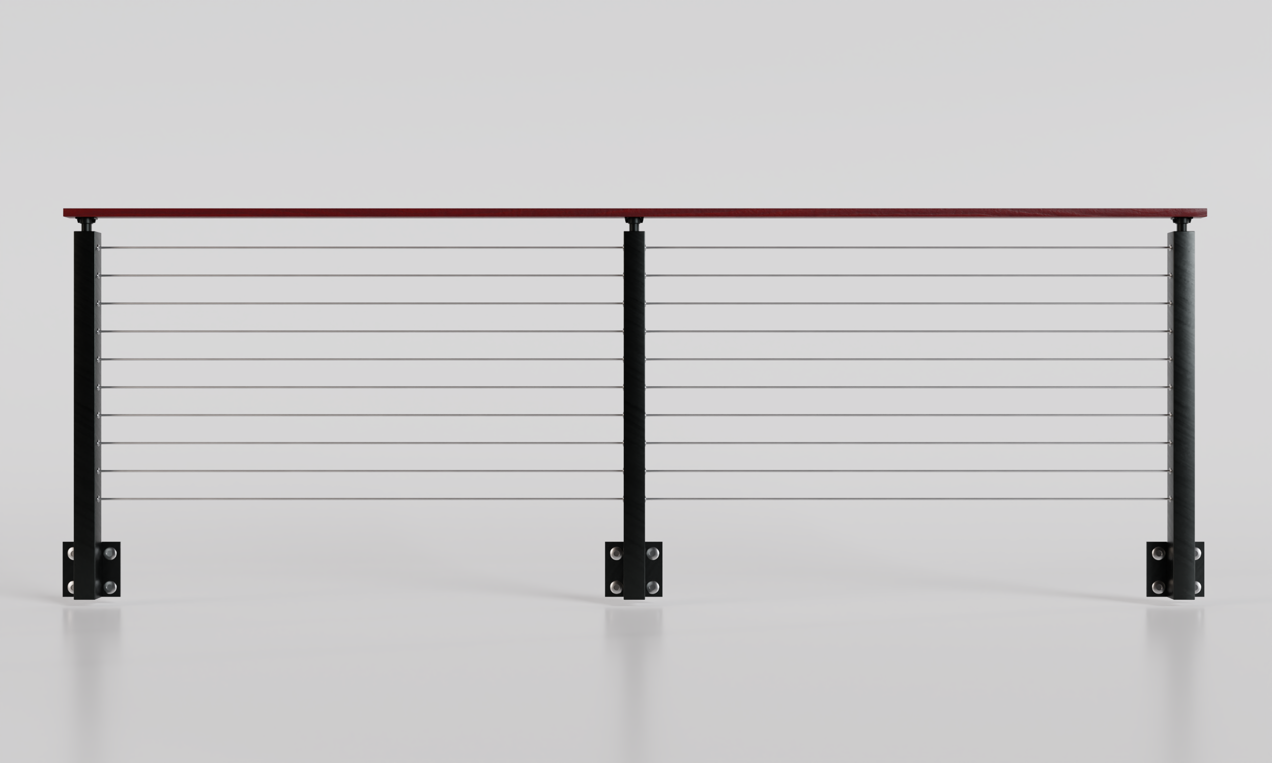 Dark Red Rails Cable Railing - Black Metal With Red Wood Handrail Top 8' Side(Fascia ...