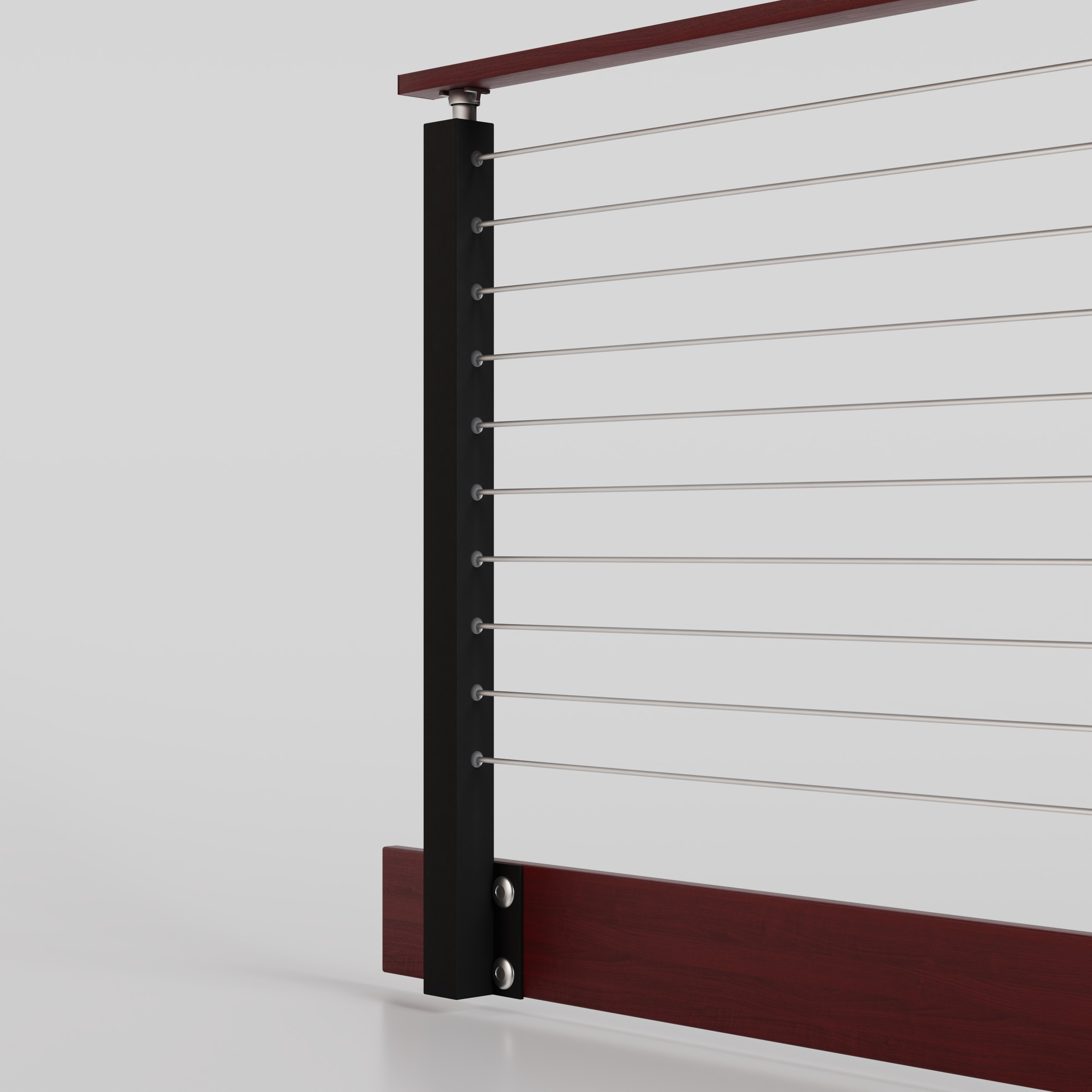 Red Factor Railing Cable Railing - Black Metal With Red Wood Handrail Top 8' Side(Fascia ...