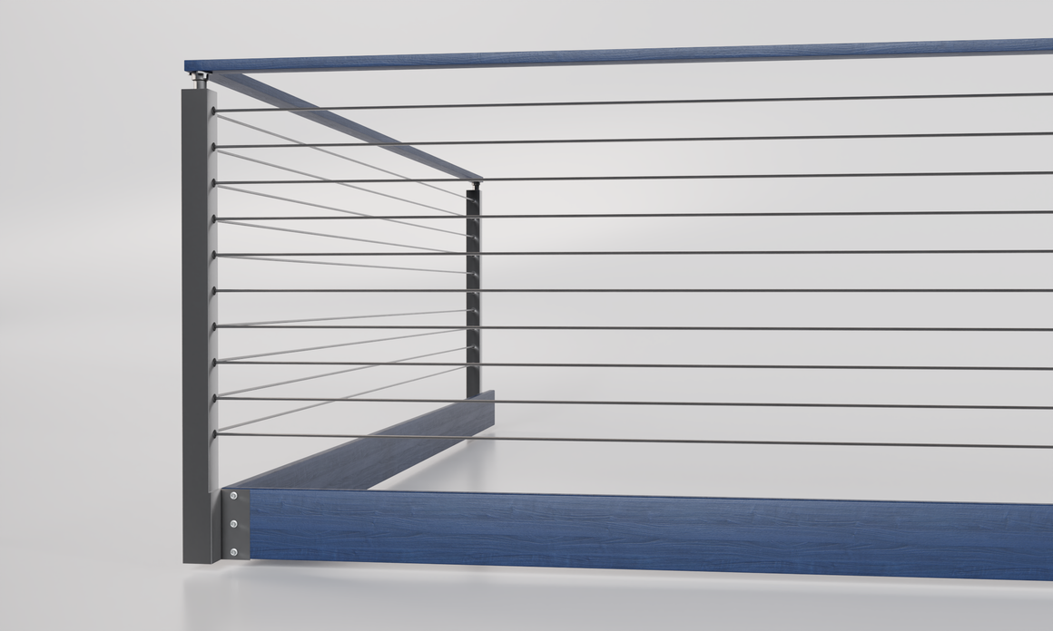 Cable Railing - Silver Metal With Blue Wood Handrail Top 8' Side(Fasci ...
