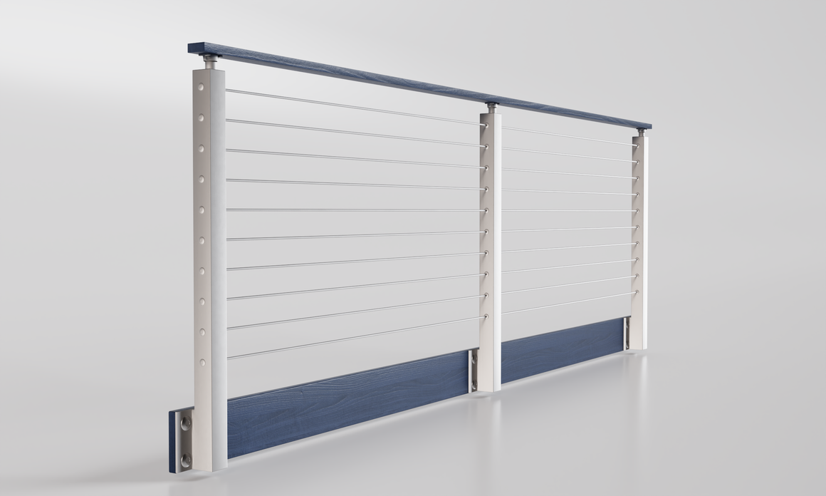 Cable Railing - Silver Metal With Blue Wood Handrail Top 8' Side(Fasci ...