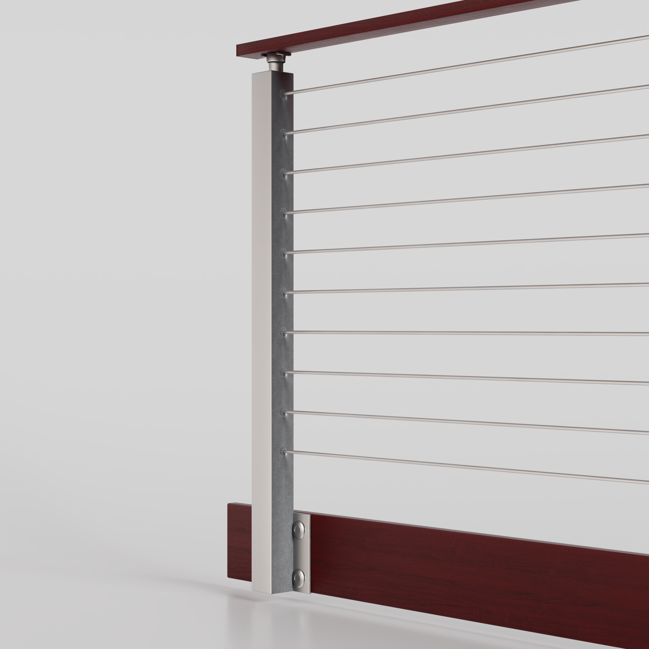 Cable Railing - Silver Metal With Red Wood Handrail Top 8' Side(Fascia ...