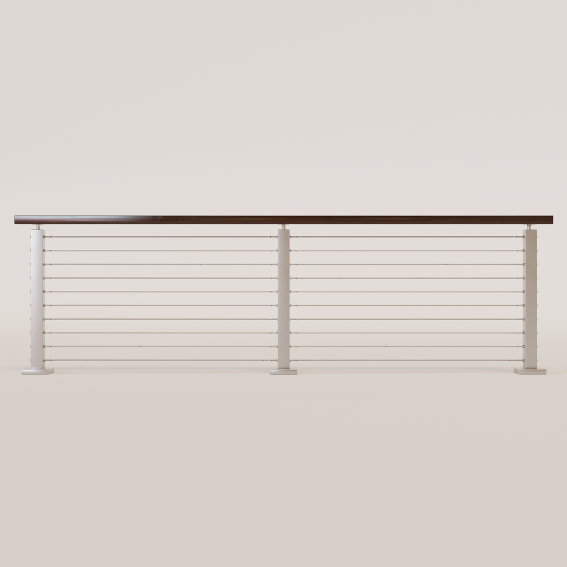 Cable Railing - Stainless Steel With Dark Wood Top 8' Deck Mounted Str ...